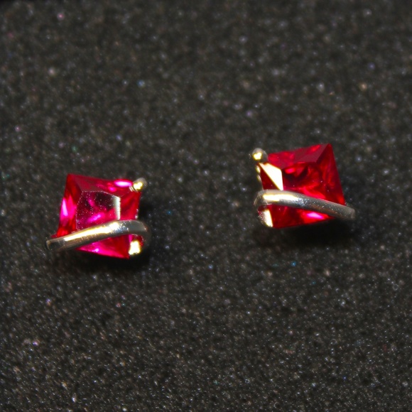 Sterling Silver Ruby Stud Earrings - Picture 3 of 5